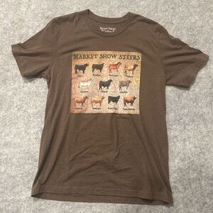 Rowdy Crowd Clothing Market Show Steers - SIZE LARGE T-Shirt  Brown Cotton Blend